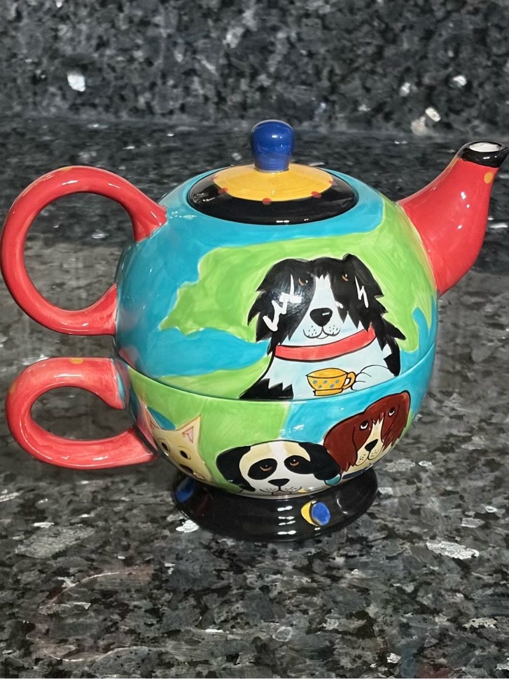 Vintage Candace Reiter Dogzilla Teapot & Mug Set Tea For One 2001 Whimsical Boho